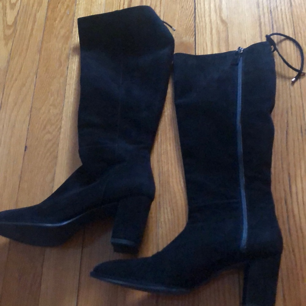 Knee high black suede boots never worn , too narrow for me